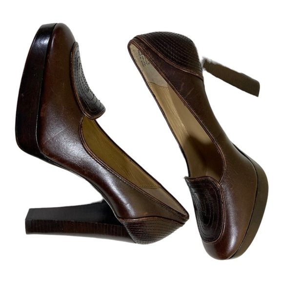 Michael Kors Brown Leather Round Toe Platform Chunky Heels Pumps 6.5M - Picture 6 of 10